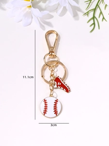 Baseball keychain detail with dimensions: 11.1cm total length and 3cm ball pendant size