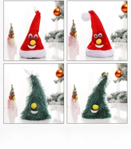 Détails des chapeaux de Noël musicaux avec visages animés en styles rouge et vert festif
