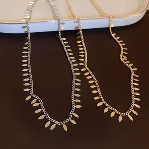 Leaf Sequin Tassel Necklace Copper Minimalist Clavicle Chain Elegant Metal Leaf Charms Jewelry For Women
