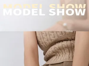 Detail of camel chunky knit sleeveless top with classic cable-knit texture and pattern