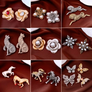 Vintage Brooch Pins For Women Gold Plated Artificial Pearl Zircon Butterfly Flower Animal Shape Suits Dress Accessories Luxury