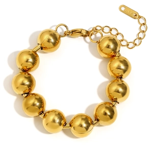 Minimalistisches, 18K vergoldetes Edelstahl-Perlenarmband mit verstellbarer Kette