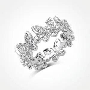 925 Sterling Silver Butterfly Ring For Women Micro Pave Zirconia Elegant Fashion Jewelry Delicate Silver Finger Ring Gift