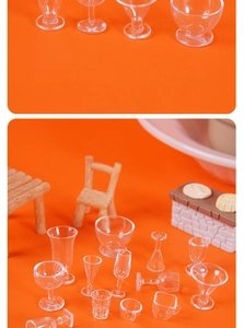 Miniature transparent resin wine and ice cream cups for 1:12 dollhouse kitchen decor