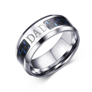 8mm stainless steel men's ring featuring blue black carbon fiber inlay and DAD engraving