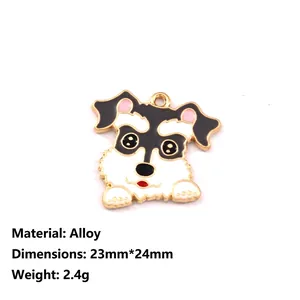 Cute Schnauzer enamel dog charm for DIY jewelry making in black and white alloy