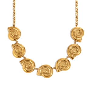 Golden NK link necklace with spiral seashell pendants and imitation pearl charms