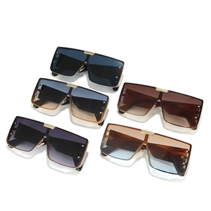 Five pairs of oversized square fashion sunglasses with top gold bar and metal rivets