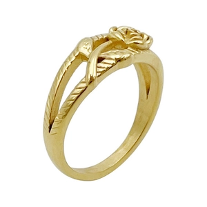 French vintage rose stainless steel ring with double-layer hollow floral design