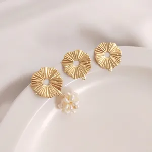 14K gold plated lotus petal ear stud components with pearl drops for DIY jewelry
