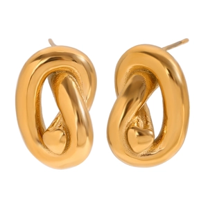 Polished 18K gold plated stainless steel knot stud earrings with a unique heart shape