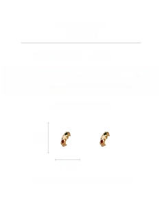 Detailed size specifications of C-shaped gold hoop earrings with red and green gemstones