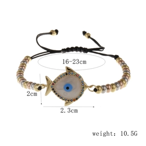 Technical size chart for adjustable evil eye fish bracelet with detailed measurements