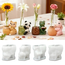 DIY silicone mold for cartoon animal flower vases including cat, panda, and rabbit designs