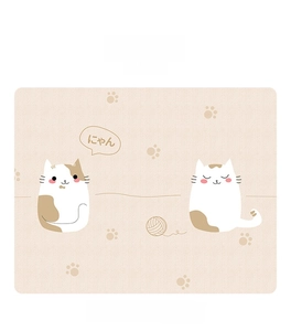 Detail of waterproof disposable placemat with cartoon cats and textured surface