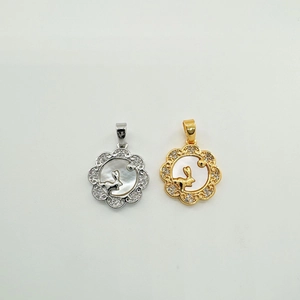 18K gold and silver plated rabbit pendants with white shell inlay and zircon accents