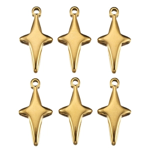 Set of 6 gold stainless steel four-pointed star pendants for DIY jewelry making