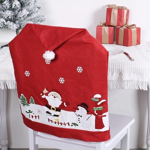 Housses De Chaise De Noël Tissu Non Tissé Père Noël Bonhomme De Neige Imprimé Salle À Manger Décoration De Maison