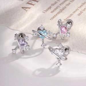 Heart Planet Cartilage Stud Earring Titanium Steel Zircon Cross Planet Ring Screw Back Piercing Jewelry For Women