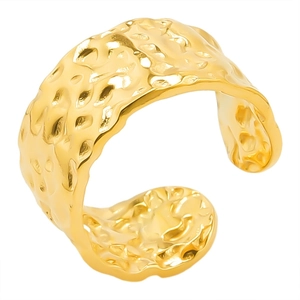 Minimalist gold 304 stainless steel open ring with textured hammered surface design