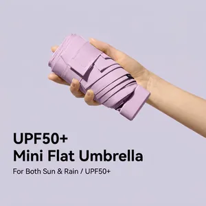 Mini lavender flat umbrella for sun and rain with UPF50+ UV protection and compact design
