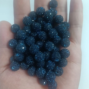 Blue Shamballa clay beads 10mm with sparkling rhinestones for DIY jewelry making
