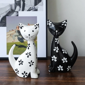 Figurines de chat en bois minimalistes noir et blanc pour décoration de salon nordique