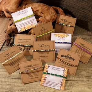 Natural Stone Beaded Bracelet Adjustable Braided Rope Bohemian Ethnic Style Jewelry With Inspirational Gift Card