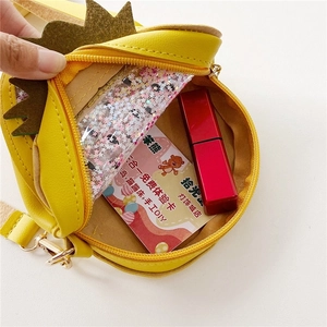 Cute yellow strawberry girls shoulder bag with glitter star compartment and zipper closure