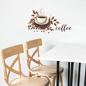 Creative coffee wall sticker with beans and steam patterns for kitchen wall decor