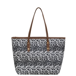Grand sac cabas à imprimé léopard des neiges avec anses en cuir marron et rivets