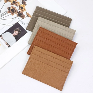 Litchi pattern leather card holder available in khaki and brown earthy tones