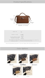 Detailed size specifications and material chart for the mini PU leather crossbody bag