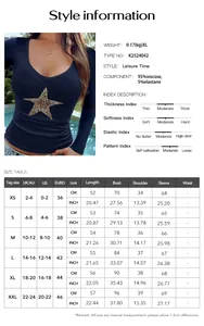 Size chart for Y2K sexy V-neck slim fit long sleeve star patchwork top in CM and inches