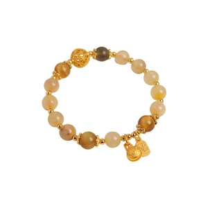 Citrine beast bracelet with gold rabbit and Fu charm in vintage Chinese style