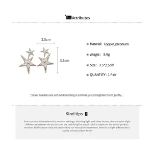 Detailed size chart for star pendant earrings with copper and zircon material dimensions