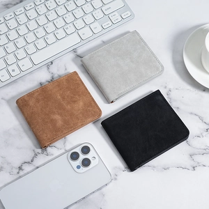 Minimalist matte leather men's short wallets in brown, gray and black colors