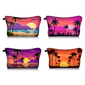Sunset Strand Tropische Palme Druck Kosmetiktasche Reißverschluss Reise Kulturbeutel Veranstalter Beutel Tragbare Polyester