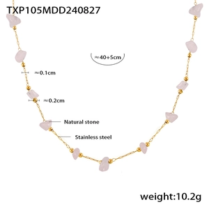 Detail of pink natural stone necklace in stainless steel with 40+5cm length specs