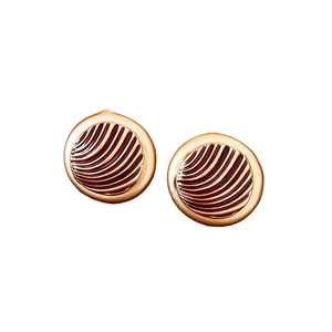 Vintage gold round stud earrings with brown radial ripple texture on white background