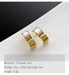 Detailed view of titanium steel earrings with white mother-of-pearl inlay dimensions