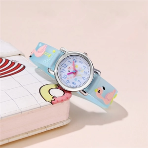Cute Flamingo Pattern Kids Watch Colorful Silicone Strap For Boys Girls Students Cartoon Quartz Wristwatch Gift