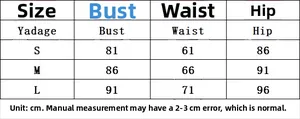 Size chart for women's dress with bust, waist, and hip measurements in cm