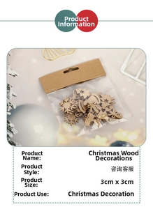 Detailed view of 3cm assorted wooden Christmas ornaments including snowflakes and stars