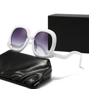 Chic white thick frame sunglasses with purple gradient lenses and premium packaging box