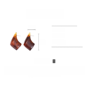 Irregular resin geometric earrings in amber tortoise texture with size dimensions detail