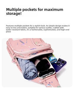 Internal detail of a pink crossbody bag showing large storage capacity for daily items