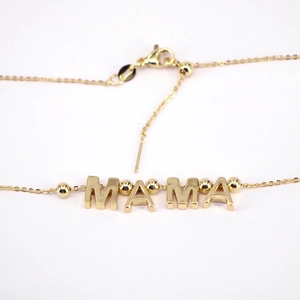 Golden MAMA letter pendant necklace with metallic beads and adjustable chain for women