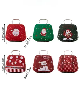 Detailed set of 6 mini Christmas tin handbags with assorted festive patterns and dimensions