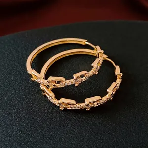 Luxury 18K gold plated hoop earrings with zircon link chain detail for women